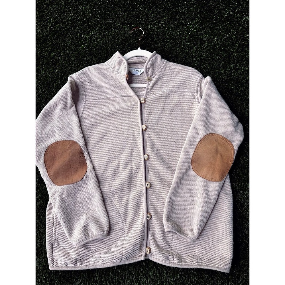 Vintage Orvis Cardigan Jacket S Beige Leather Elbow Patch Grandpacore Gorpcore